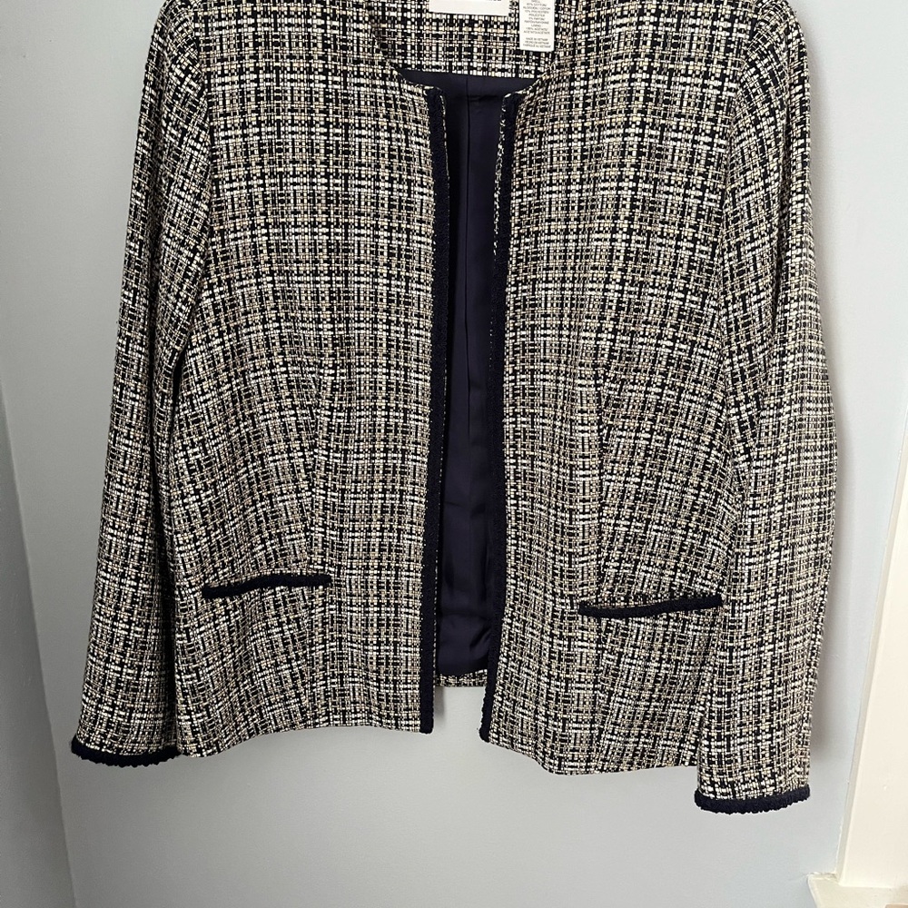 Alfred Dunner Black and Tan Checkered Blazer